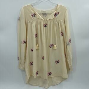 TULAROSA by Anthro Embroidered Silk Cotton Blouse Size M Peasant Floral Shirt